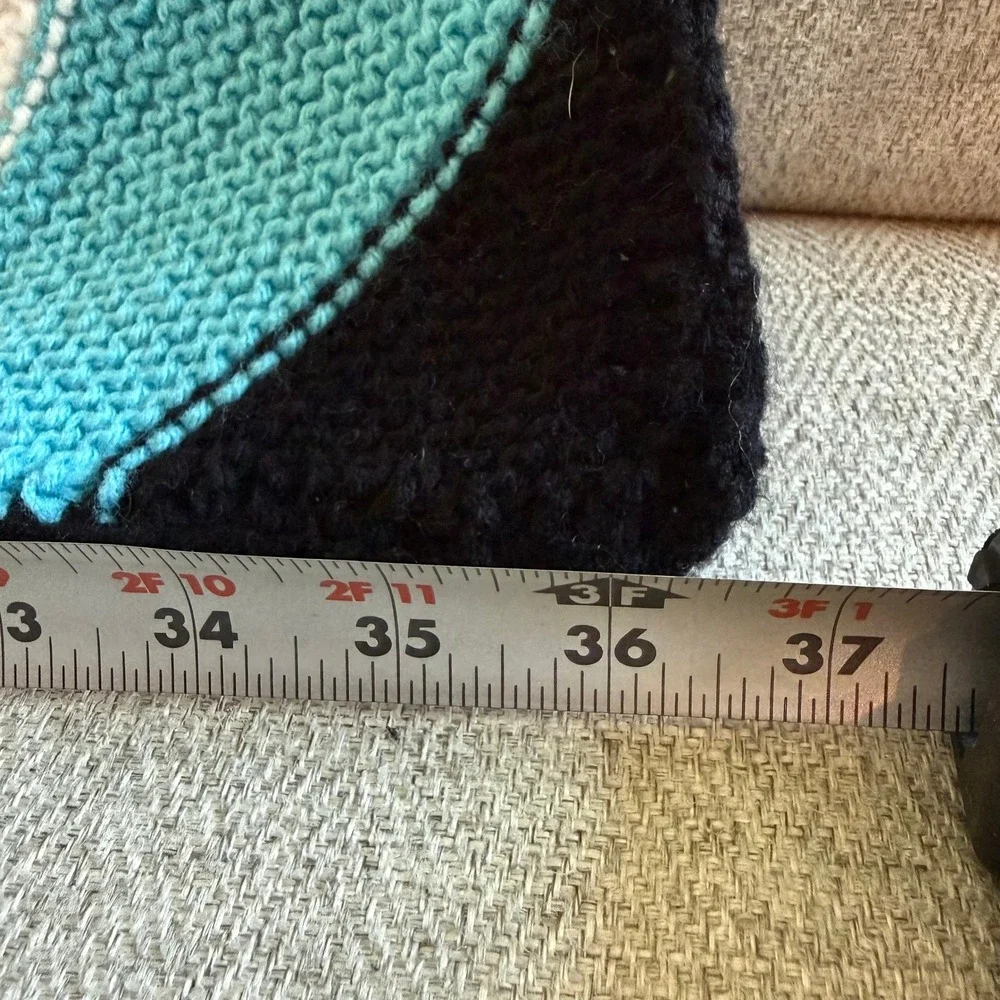 Handmade Knit Rainbow Stripe‎ Baby Nursery Blanket with Cross Boho Kidcore 36x36